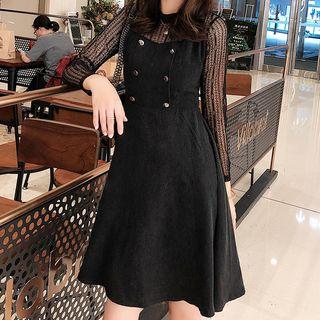 Lace Panel Corduroy Mini A-line Dress