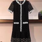 Crochet Trim Short-sleeve Midi Lace Dress