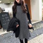 Set: Patterned Sleeveless A-line Dress + Long-sleeve Top