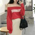 Off-shoulder Lettering Sweatshirt / Midi A-line Knit Skirt