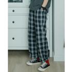 Plaid Straight Fit Pants Blue - One Size