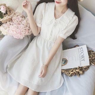 Ruffle Trim Collar Short-sleeve Mini A-line Dress