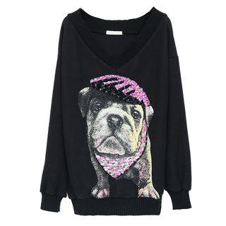 Sequined Dog Print Pullover