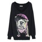 Sequined Dog Print Pullover