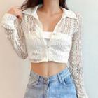 Long-sleeve Embroidered Crop Polo Top