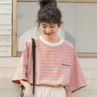Striped Short-sleeve T-shirt Tangerine - One Size