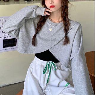 Slit Long-sleeve Cropped Sweatshirt