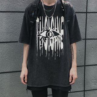 Elbow-sleeve Eye Print T-shirt