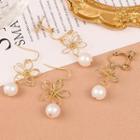 Faux Pearl Wire Flower Drop Earring / Clip-on Earring