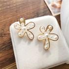 925 Sterling Silver Floral Ear Stud 1 Pair - S925 Silver Needle - Earring - Flower - Gold - One Size