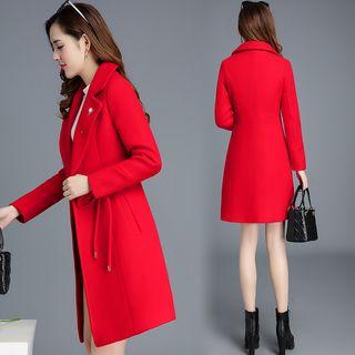 Notch Lapel A-line Snap-button Coat