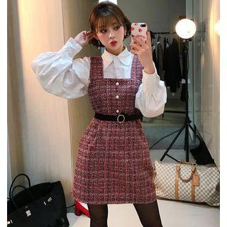 Melange Sleeveless Dress / Puff Long-sleeve Blouse