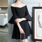 Off Shoulder Elbow Sleeve A-line Dress