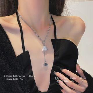 Rhinestone Gingko Leaf Necklace Silver - One Size