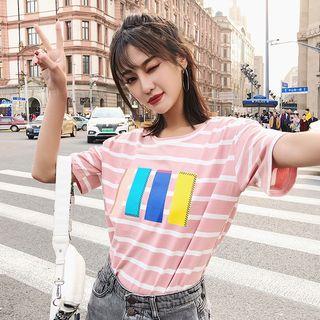Short-sleeve Striped Color Block T-shirt