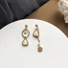 Triangle Faux Crystal Faux Pearl Asymmetrical Dangle Earring