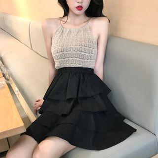 Halter Camisole Top / High-waist A-line Skirt