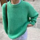 Round-neck Long-sleeve Sweater Yellow - One Size