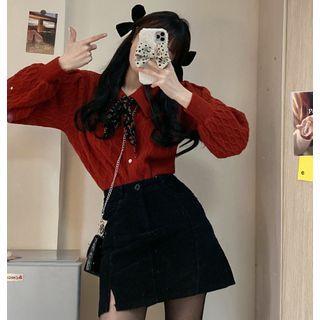 Collared Cardigan / Mini Pencil Skirt
