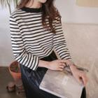 Pleated-neck Striped T-shirt