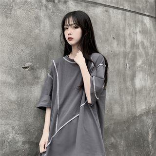 Couple Matching Elbow-sleeve Contrast Stitching T-shirt