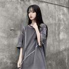 Couple Matching Elbow-sleeve Contrast Stitching T-shirt