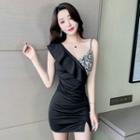 Sleeveless V-neck Slit Slim-fit Mini Dress