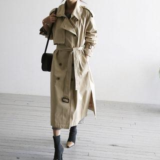 Flap-detail Belted Trench Coat