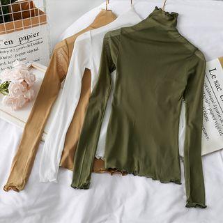Stand-collar Sheer Mesh Top