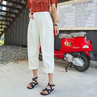 Elastic-waist Washed Baggy-fit Jeans