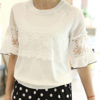 Laced Bell-sleeve Knit Top