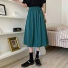 Elastic-waist Plain Midi A-line Dress
