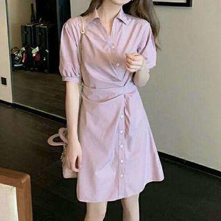 Puff-sleeve Irregular A-line Shirtdress
