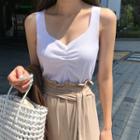 Shirred Colored Sleeveless Knit Top