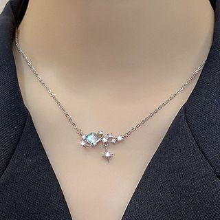 Moonstone Rhinestone Pendant Alloy Necklace Silver - One Size