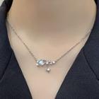 Moonstone Rhinestone Pendant Alloy Necklace Silver - One Size