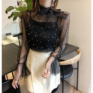 Embellished Long-sleeve Chiffon Top