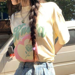 Lettering Print Short-sleeve T-shirt Light Yellow - One Size