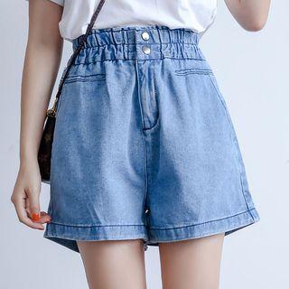 Set: Embroidered Short-sleeve T-shirt + Denim Shorts