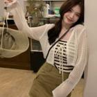 Tie Front Knit Cardigan Off-white - One Size