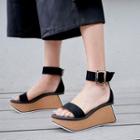 Genuine Leather Buckled Wedge Platform Sandals