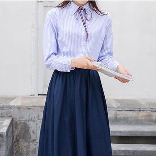 Set: Striped Shirt + A-line Midi Skirt