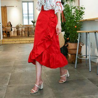 Ruffle-trim Midi Wrap Skirt