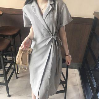 Plaid Short-sleeve Notch Collar Dress
