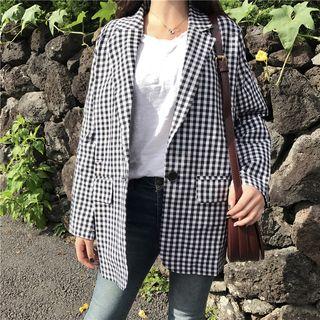 Check Loose-fit Long Blazer
