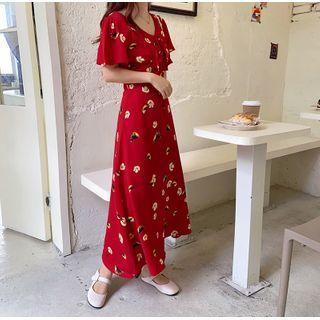 Flutter Sleeve V-neck Floral Print Sundress