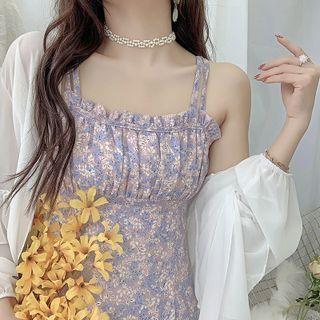 Strappy Floral Print Midi A-line Dress / Light Jacket
