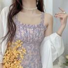 Strappy Floral Print Midi A-line Dress / Light Jacket