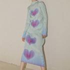 Heart Print Blouse / Midi A-line Skirt