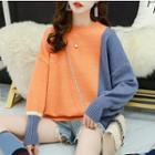 Long-sleeve Round-neck Color Panel Knit Top